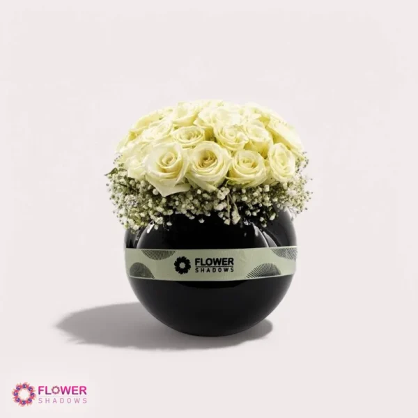 30 White Roses | Circle Vase - Image 2