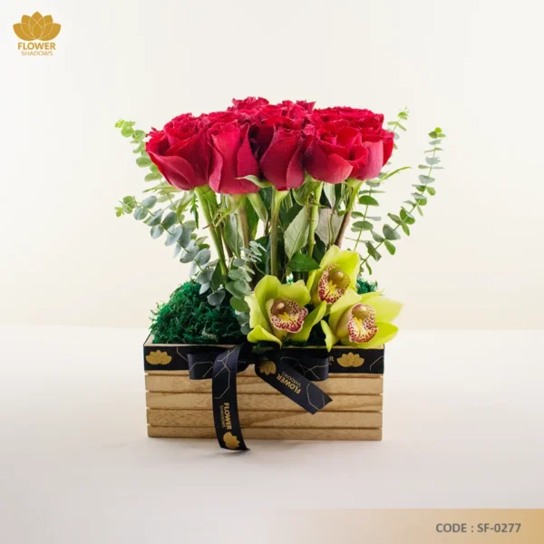 Red Roses in wooden box