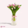 Pink Tulips in Cylinder Vase - Image 2