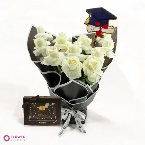 ⁦White Rose & Chocolate Graduation Gift Set⁩ - الصورة ⁦2⁩